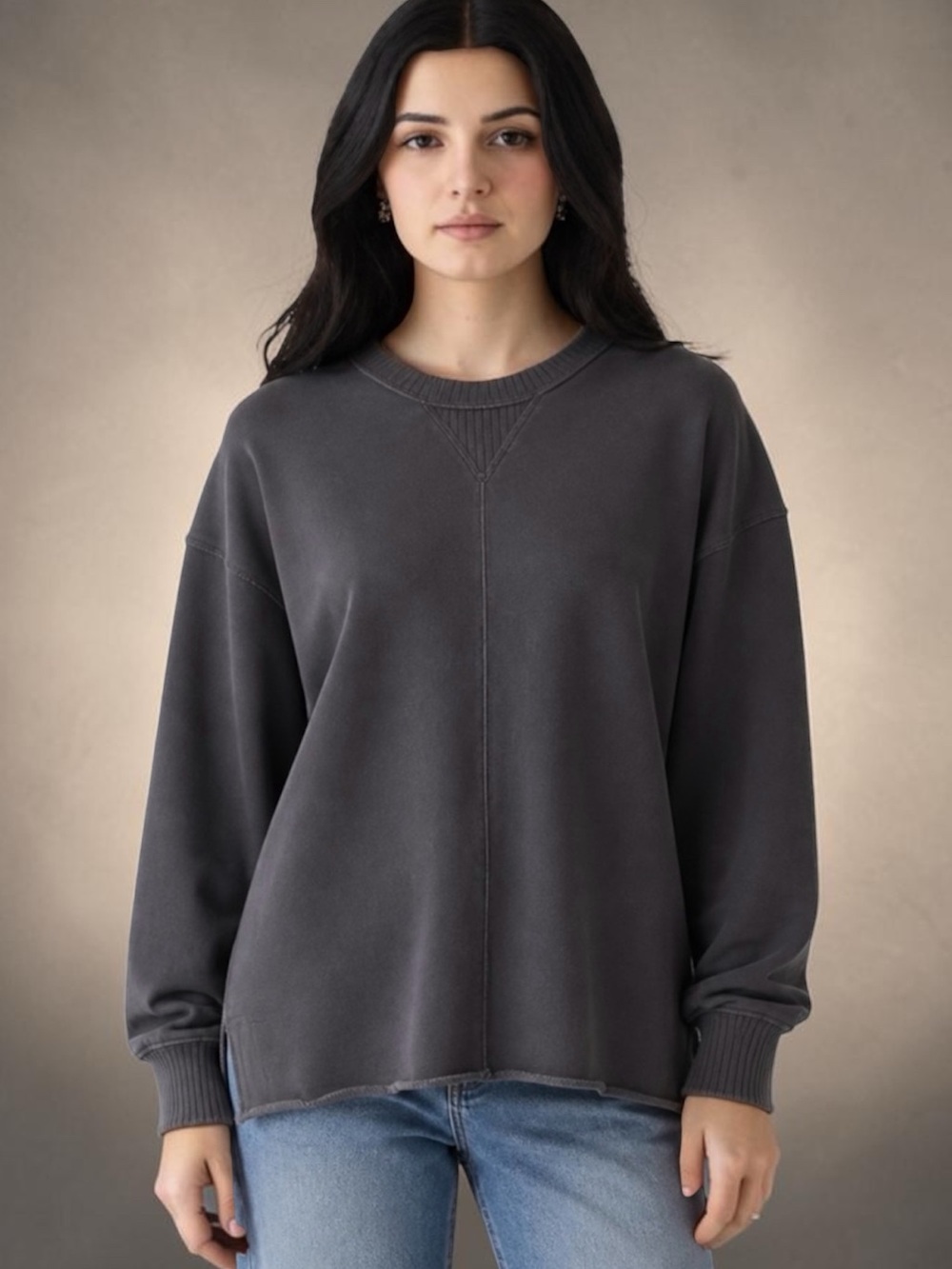 Aerie Oversized French Terry Crewneck Sweatshirt in Gray Size XS LIKE NEW